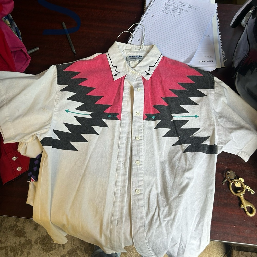 Western Style Men's Shirt with Pink and Black Accents